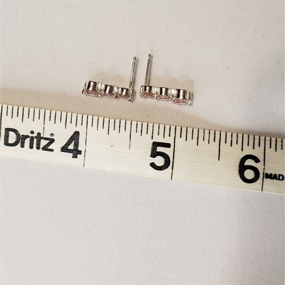 Pink Topaz Trilogy setting Pierced Earrings - Picture 4 of 6